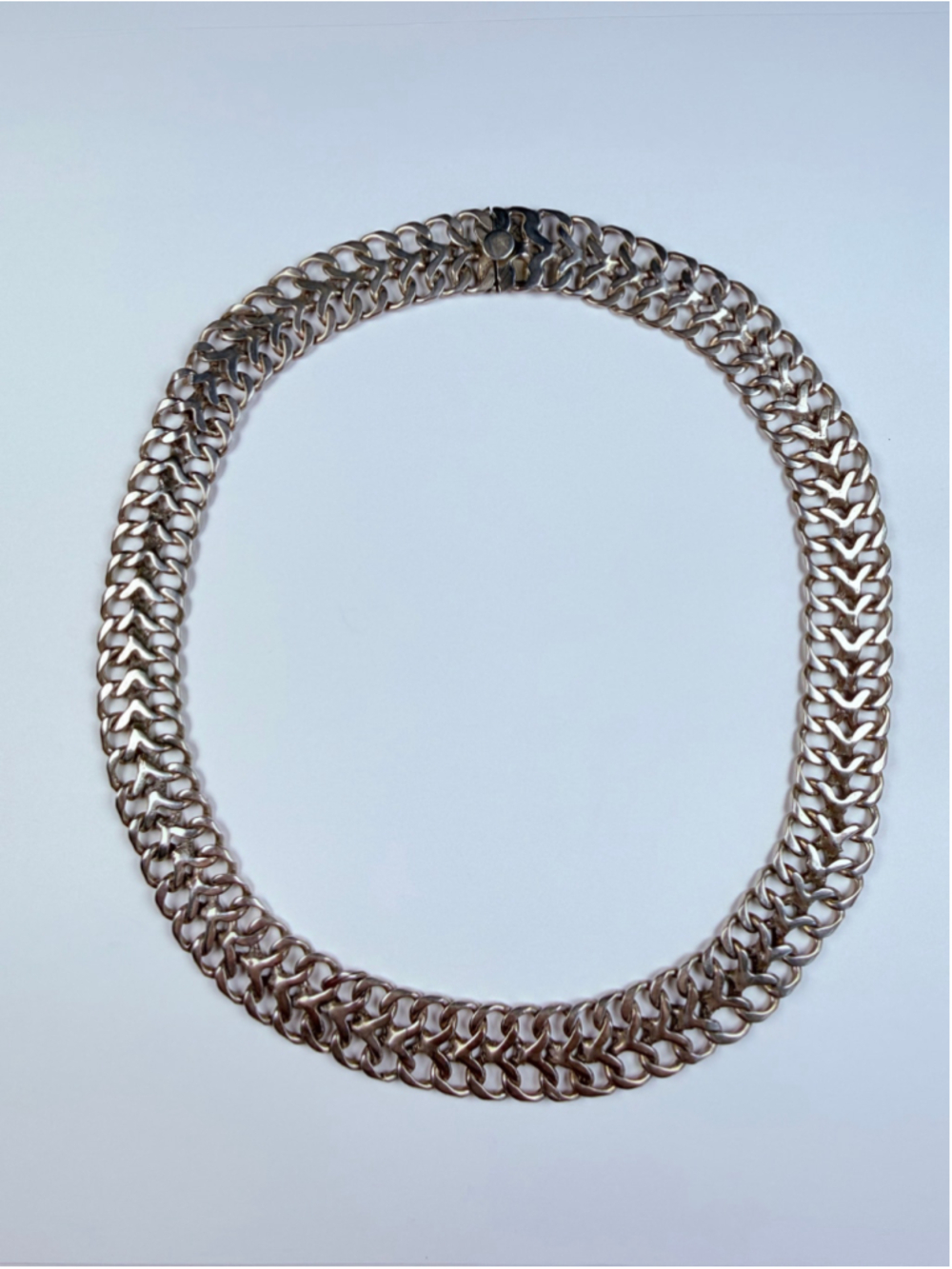 Taxco Double Chain Massive 925 Sterling Silver Aguilar Collar Necklace Mexico